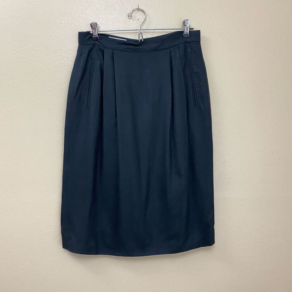 Liz Claiborne Collection Size 12 Black Linen-like Skirt Pleated Lined Pockets